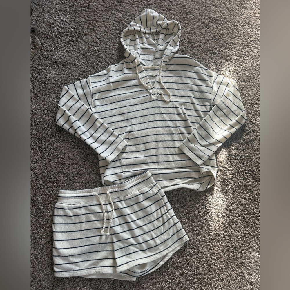 Thread & Supply Cream and Navy Striped matching Set